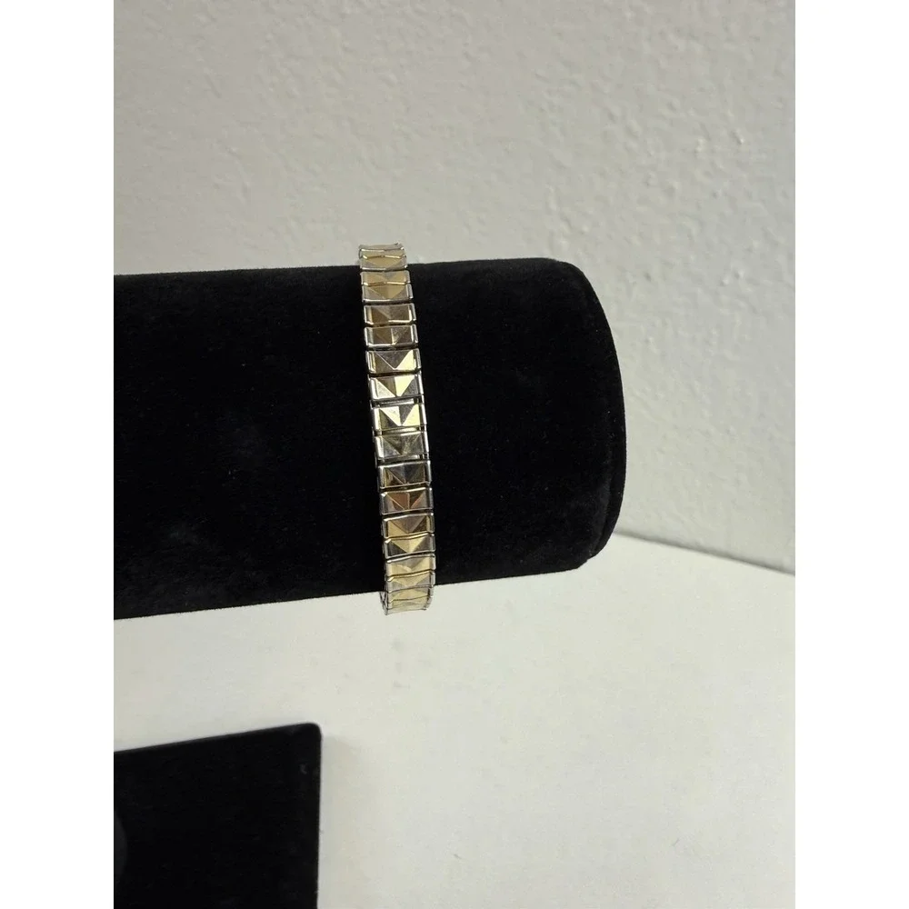 Watch It 90s Vintage Gold Silver 2 Tone Oval Quartz Stretch Band Bracelet Watch